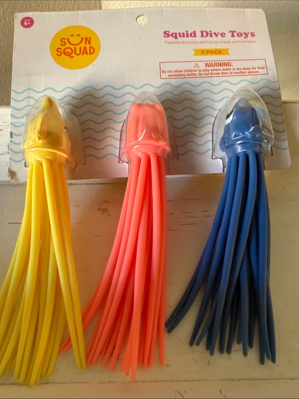 Sun Squad Squid Dive Toys - Yellow, Coral, Blue (3-Pack)